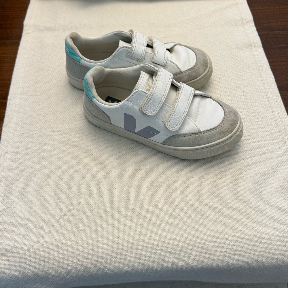 Aqua and light purple/grey Veja tennis shoes